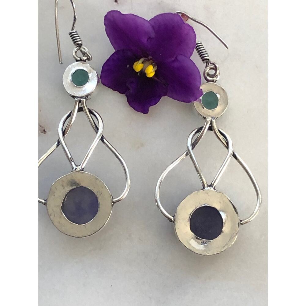 925 Sterling Aventurine & Blue Topaz Dangle Earrings - Picture 5 of 6